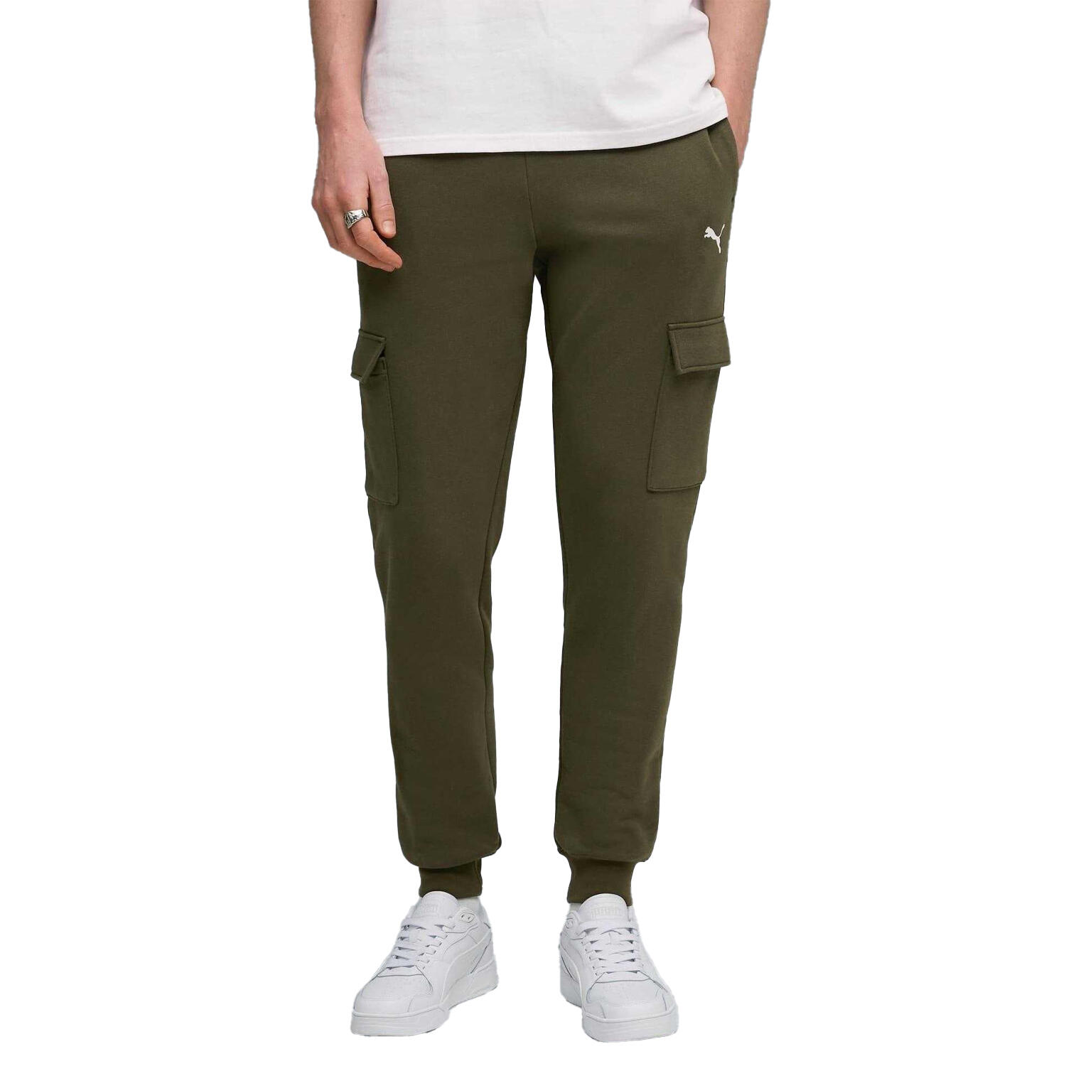 PUMA Mens Fleece Small Logo Cargo Trousers (Olive)
