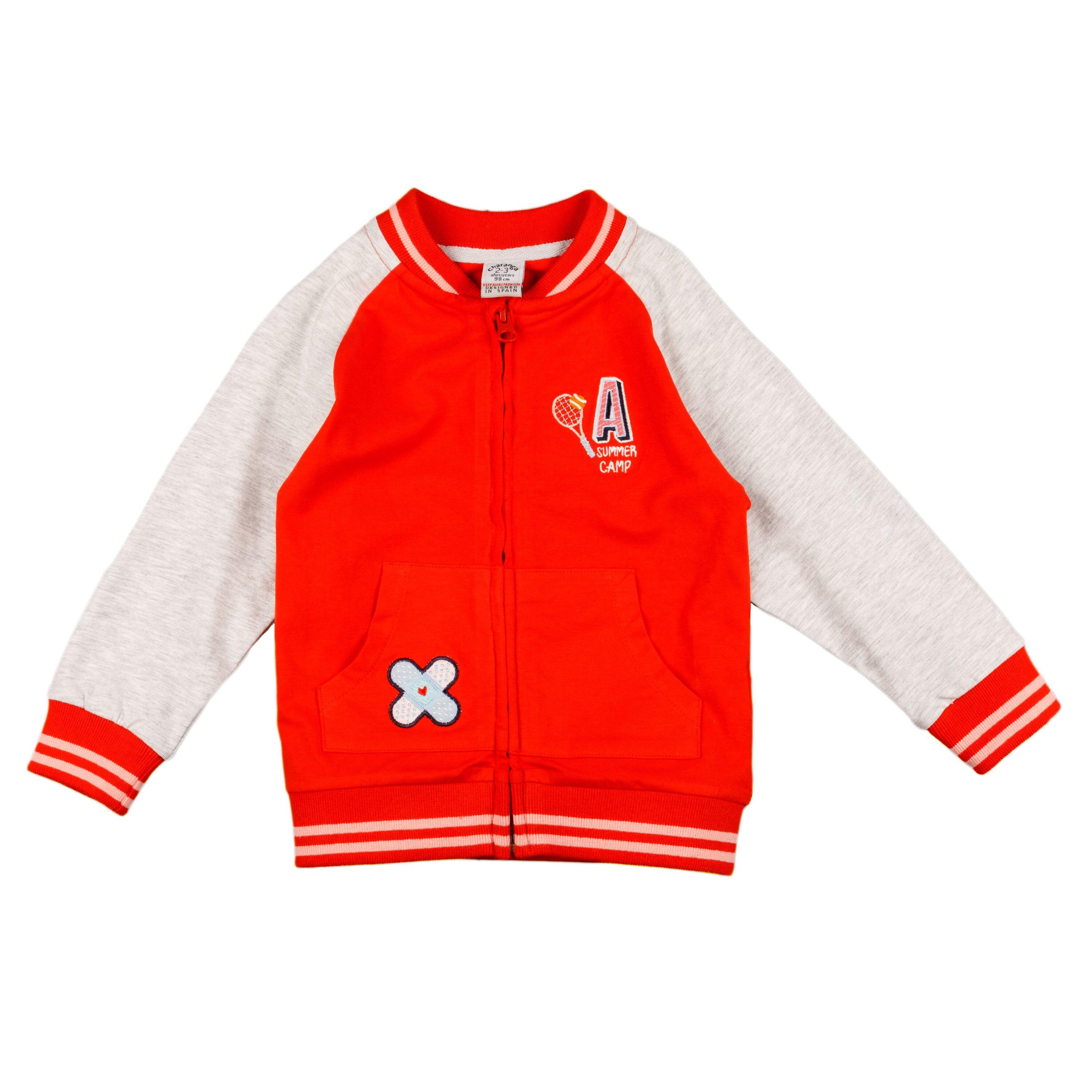 Moletom vermelho com zíper para meninas com bordado de 4/5