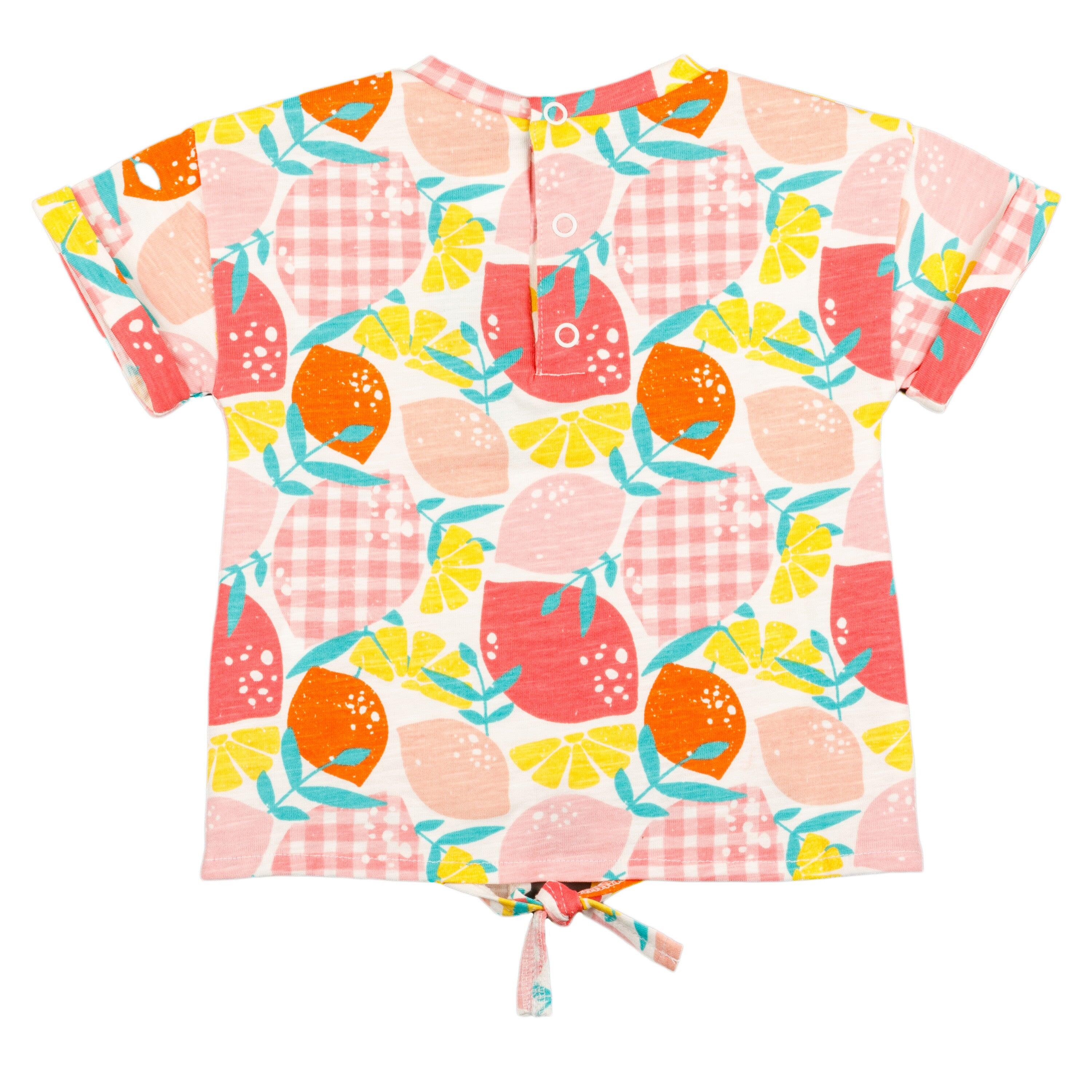 Camiseta infantil feminina com estampa de frutas multicoloridas em tons de 2/5