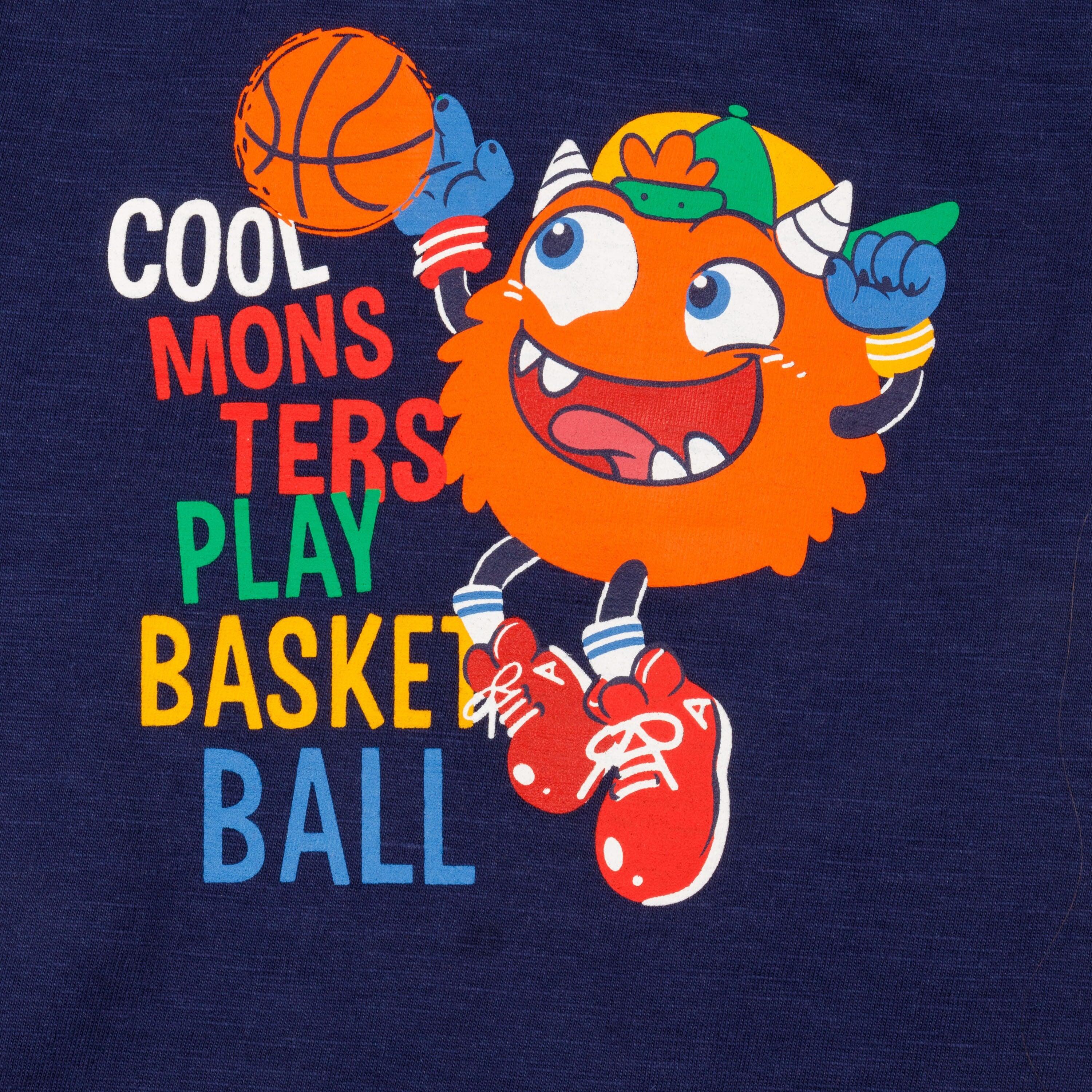 Camiseta infantil azul marinho com estampa de 3/5