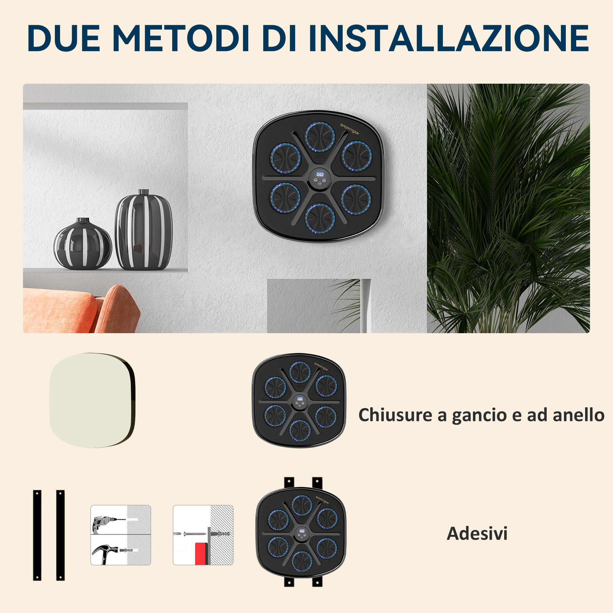 Machine de boxe musicale murale à 9 vitesses, connexion Bluetooth et gants inclu 8/9