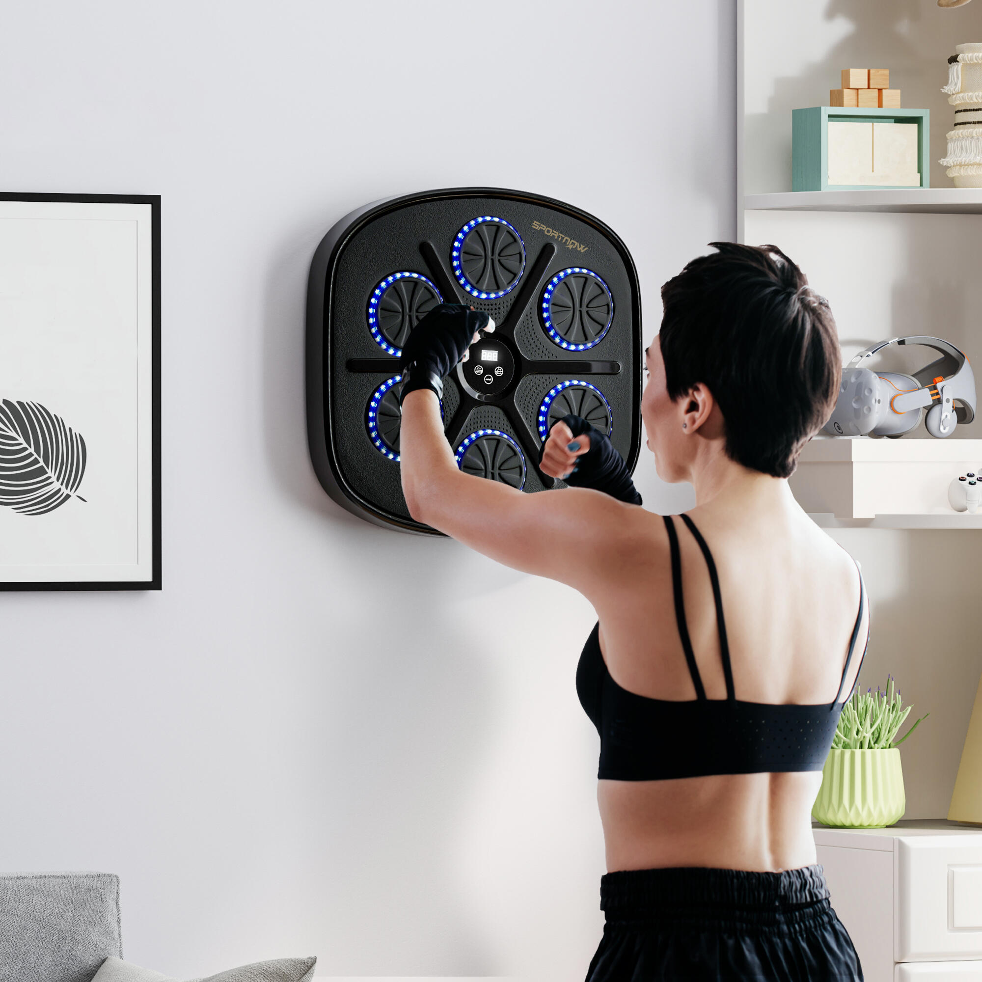 Salle de boxe musicale murale avec 9 modes de vitesse, gants, connexion Bluetoot 3/9