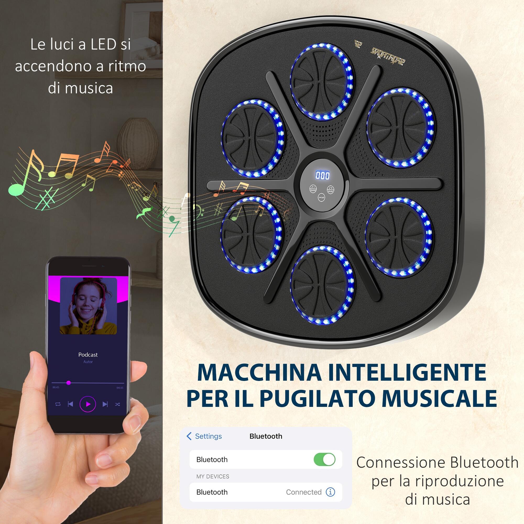 Machine de boxe musicale murale à 9 vitesses, connexion Bluetooth et gants inclu 7/9