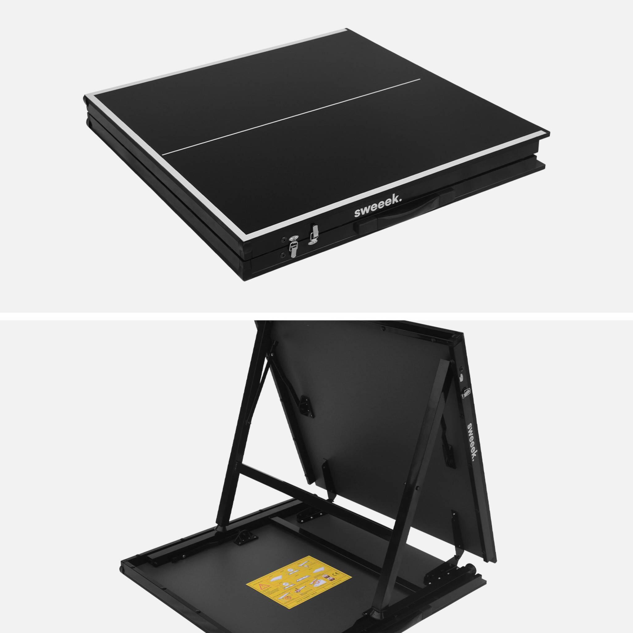 Mini table de ping pong pliable indoor noir + raquettes | sweeek 6/7
