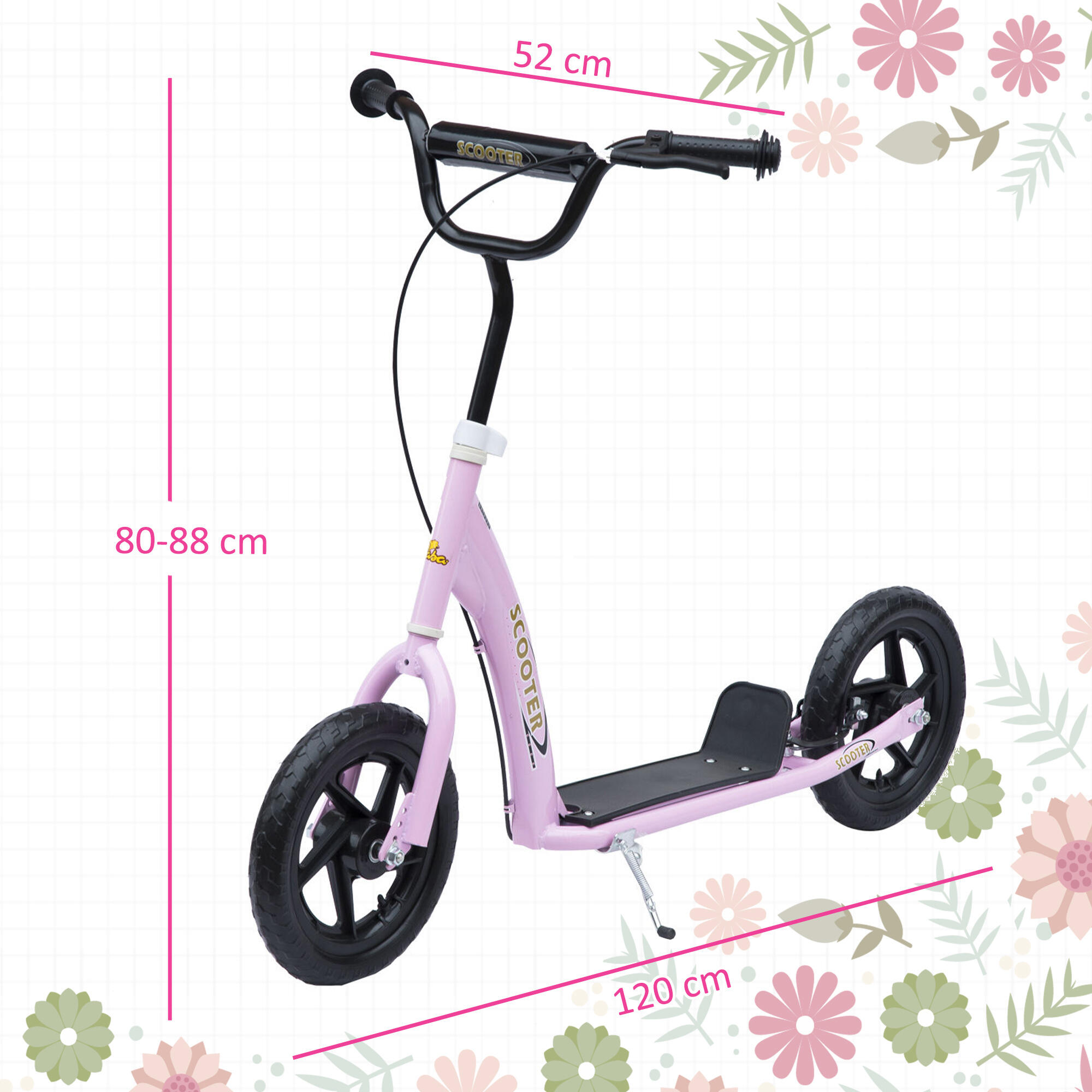 HOMCOM Monopattino per Bambini con Freno Posteriore e Manubrio Regolabile Rosa 3/7
