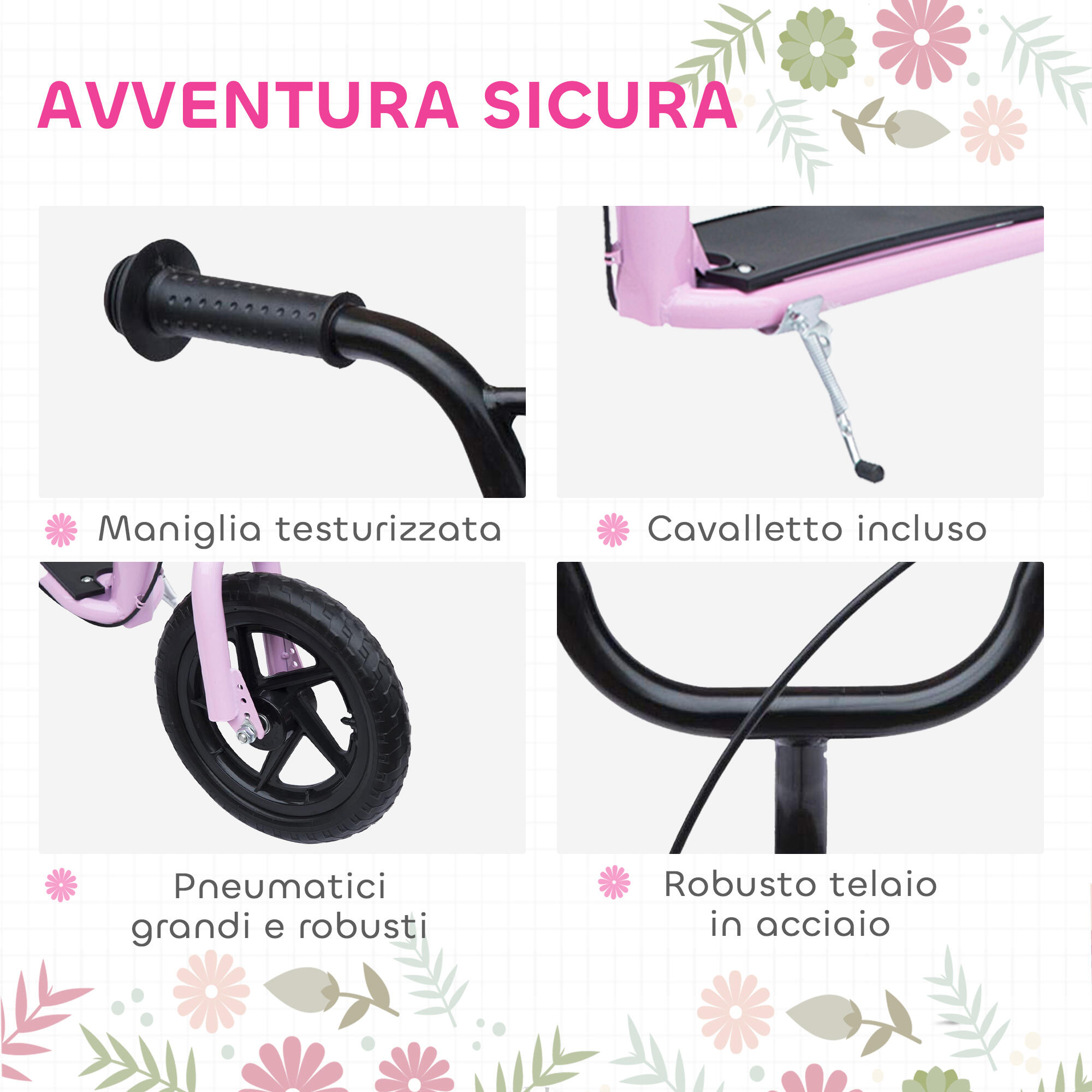 HOMCOM Monopattino per Bambini con Freno Posteriore e Manubrio Regolabile Rosa 5/7