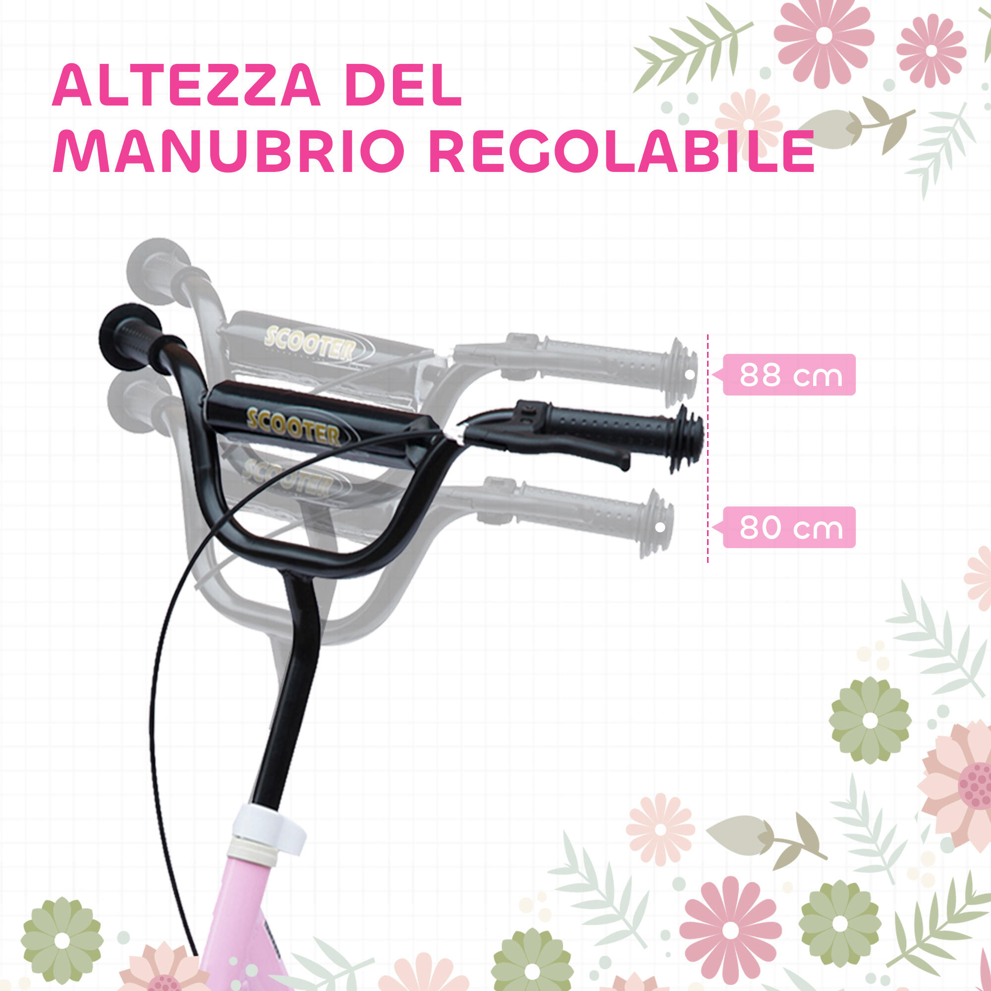 HOMCOM Monopattino per Bambini con Freno Posteriore e Manubrio Regolabile Rosa 4/7