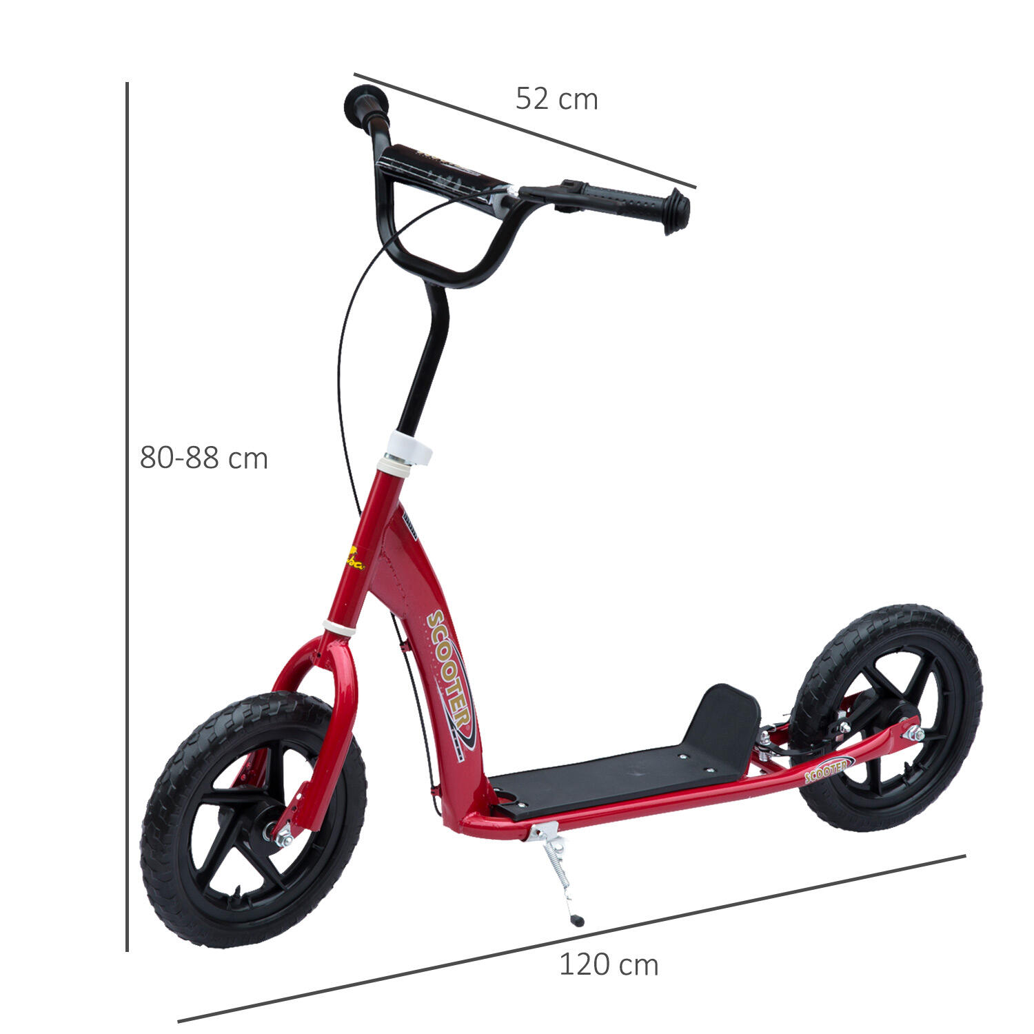HOMCOM Monopattino per Bambini con Freno Posteriore e Manubrio Regolabile Rosso 3/7