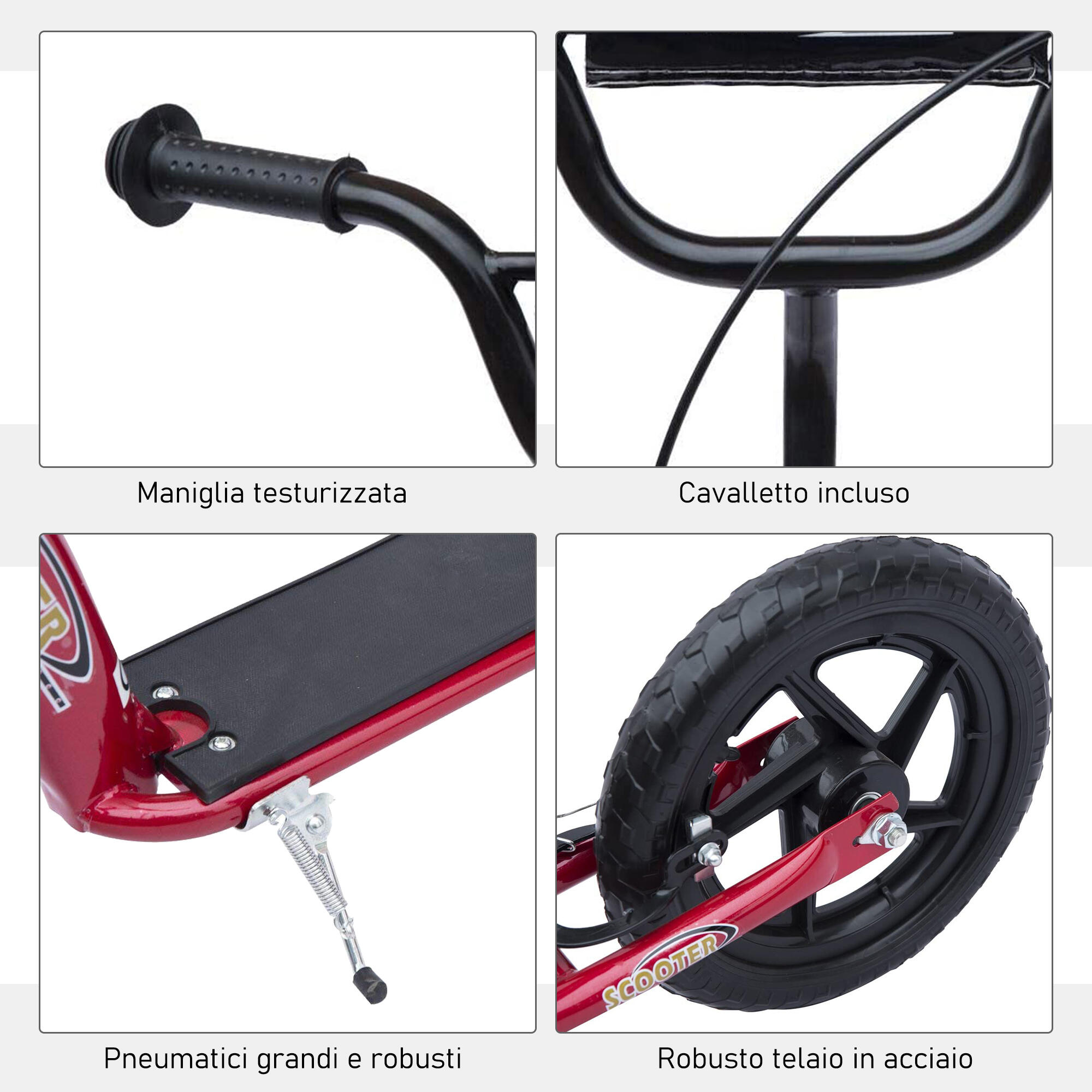 HOMCOM Monopattino per Bambini con Freno Posteriore e Manubrio Regolabile Rosso 6/7