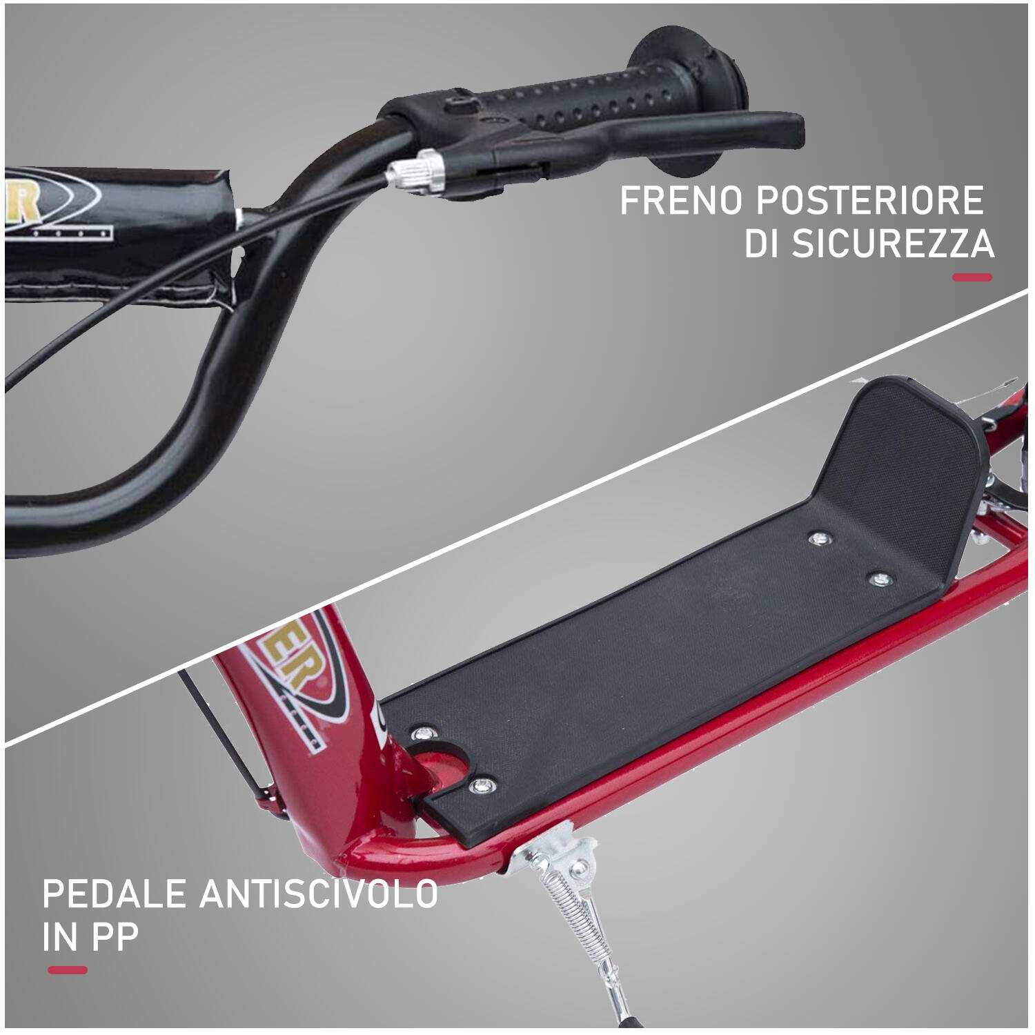 HOMCOM Monopattino per Bambini con Freno Posteriore e Manubrio Regolabile Rosso 7/7