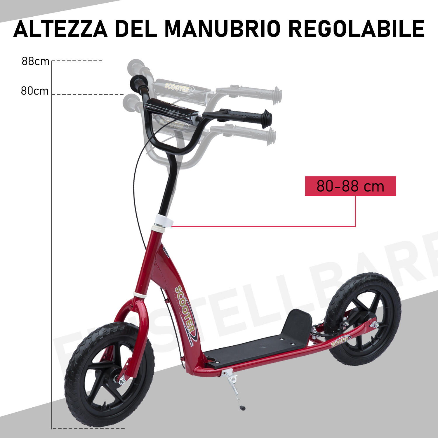 HOMCOM Monopattino per Bambini con Freno Posteriore e Manubrio Regolabile Rosso 4/7