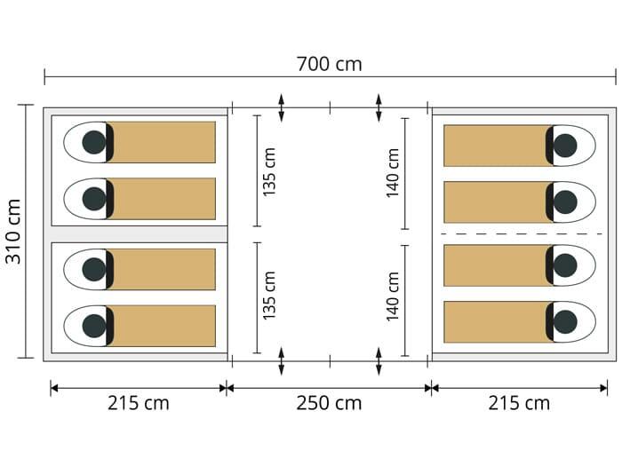 Tente tunnel familiale Montana 8 Sleeper - 8 Personnes - 3 cabines sombres 7/8