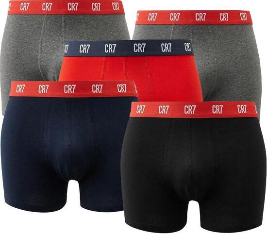 CR7 Herren Boxershorts 5er-Pack Grau, Dunkelblau, Rot – L