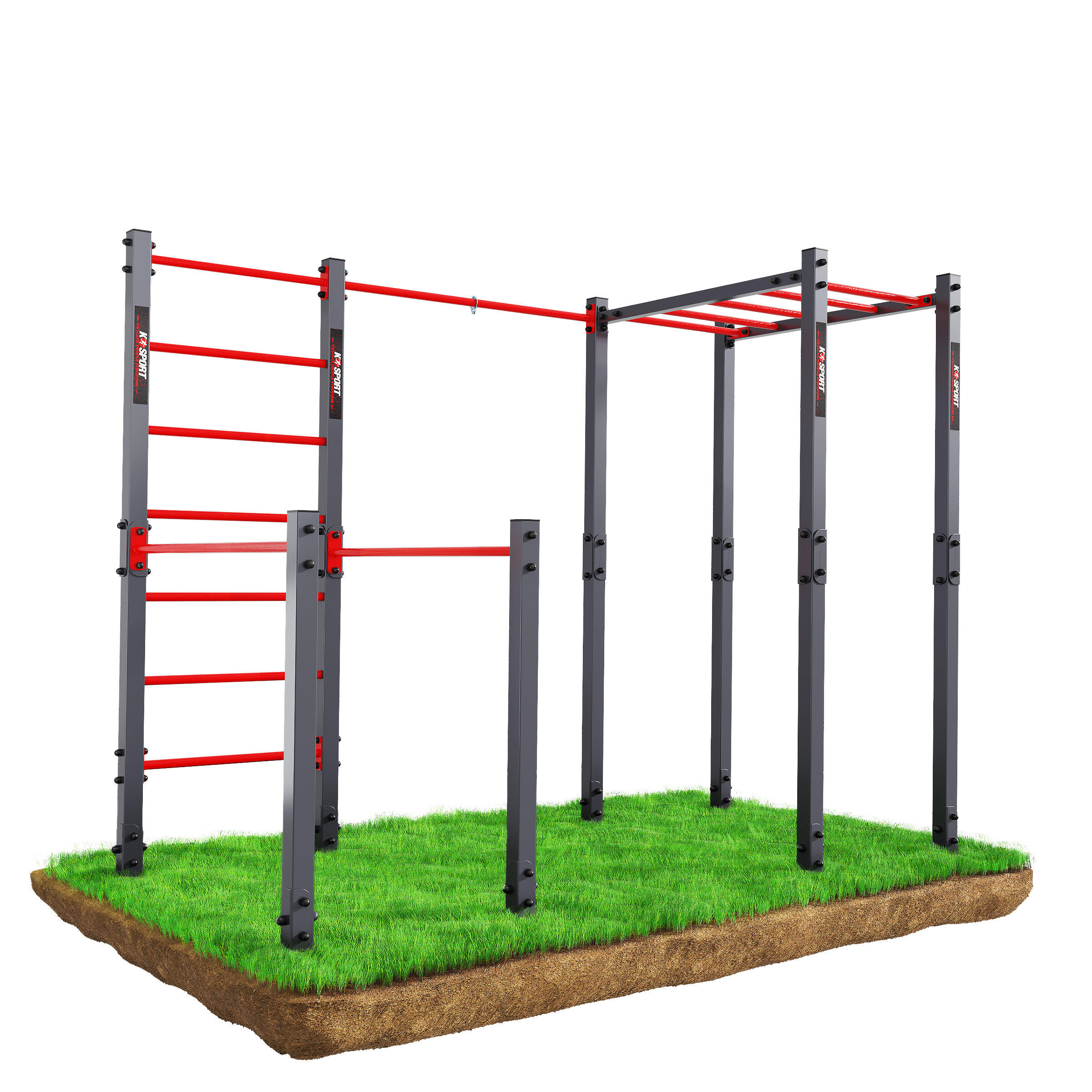 Estação de treino outdoor com dip bar e espaldar