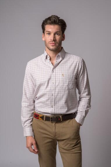 CAMISA CUADROS CAMEL Y MARRÓN 3/5