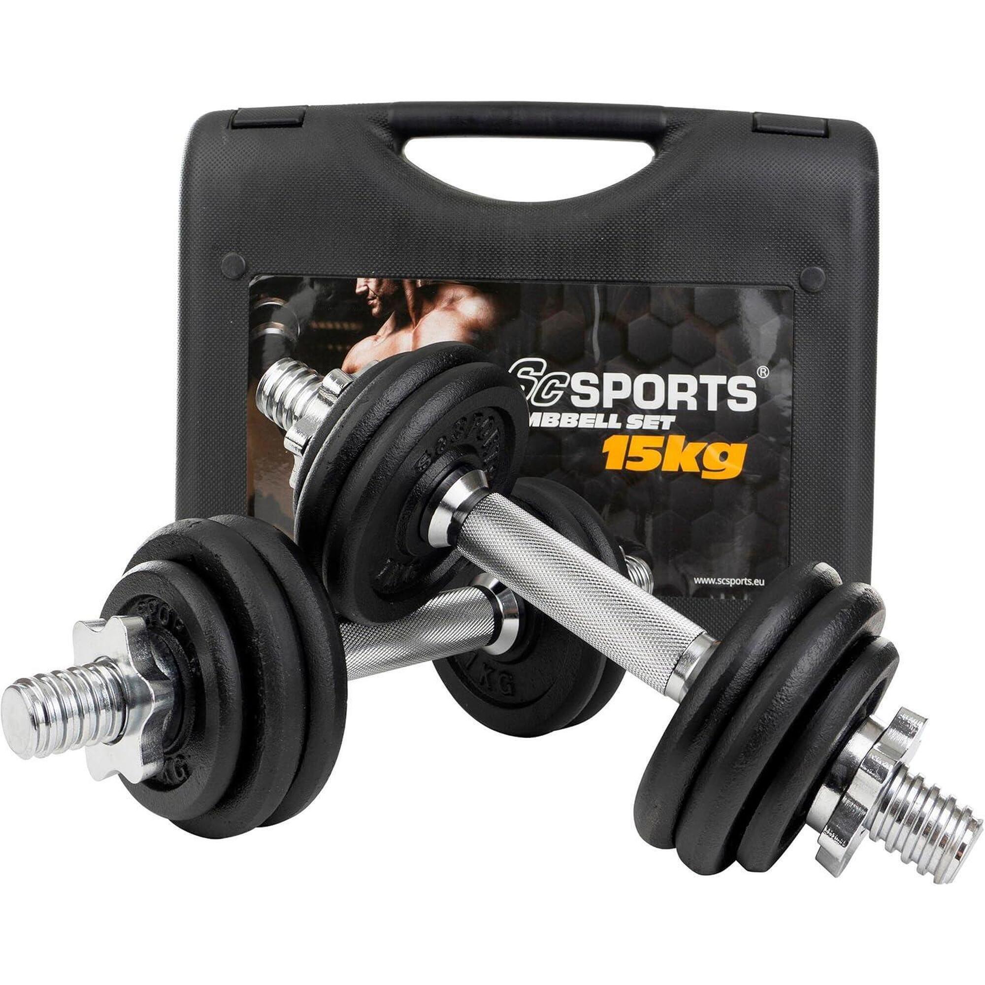 Scsports - Haltères Courts 15kg Avec Mallette - Kit Haltères - Noir - 15 Kg - Decathlon