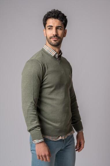 JERSEY CUELLO PICO VERDE DESLAVADO 3/5