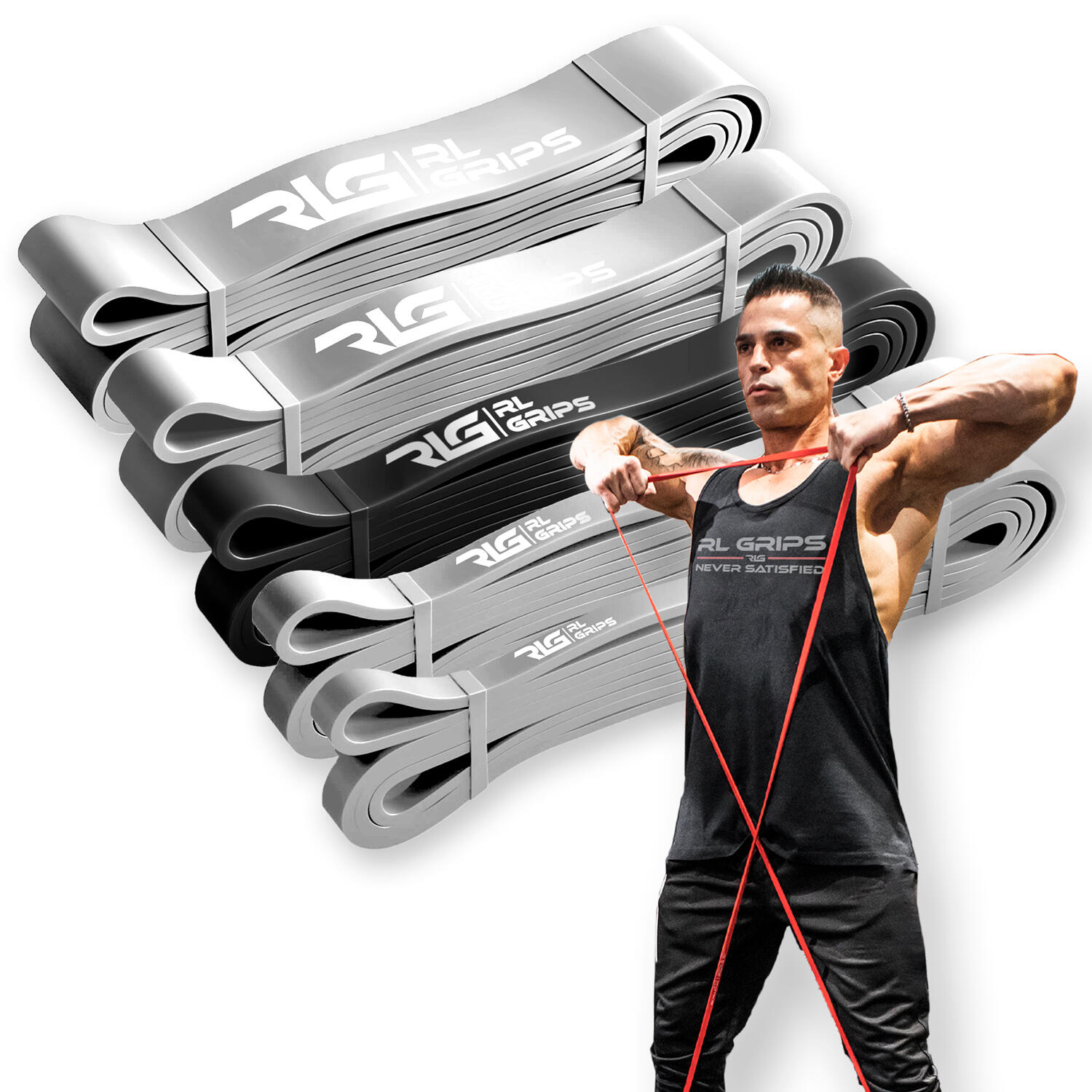 Banda Resistencia de Entrenamiento Elástica Media RL Grips Negra 10-25 kgs 2/7