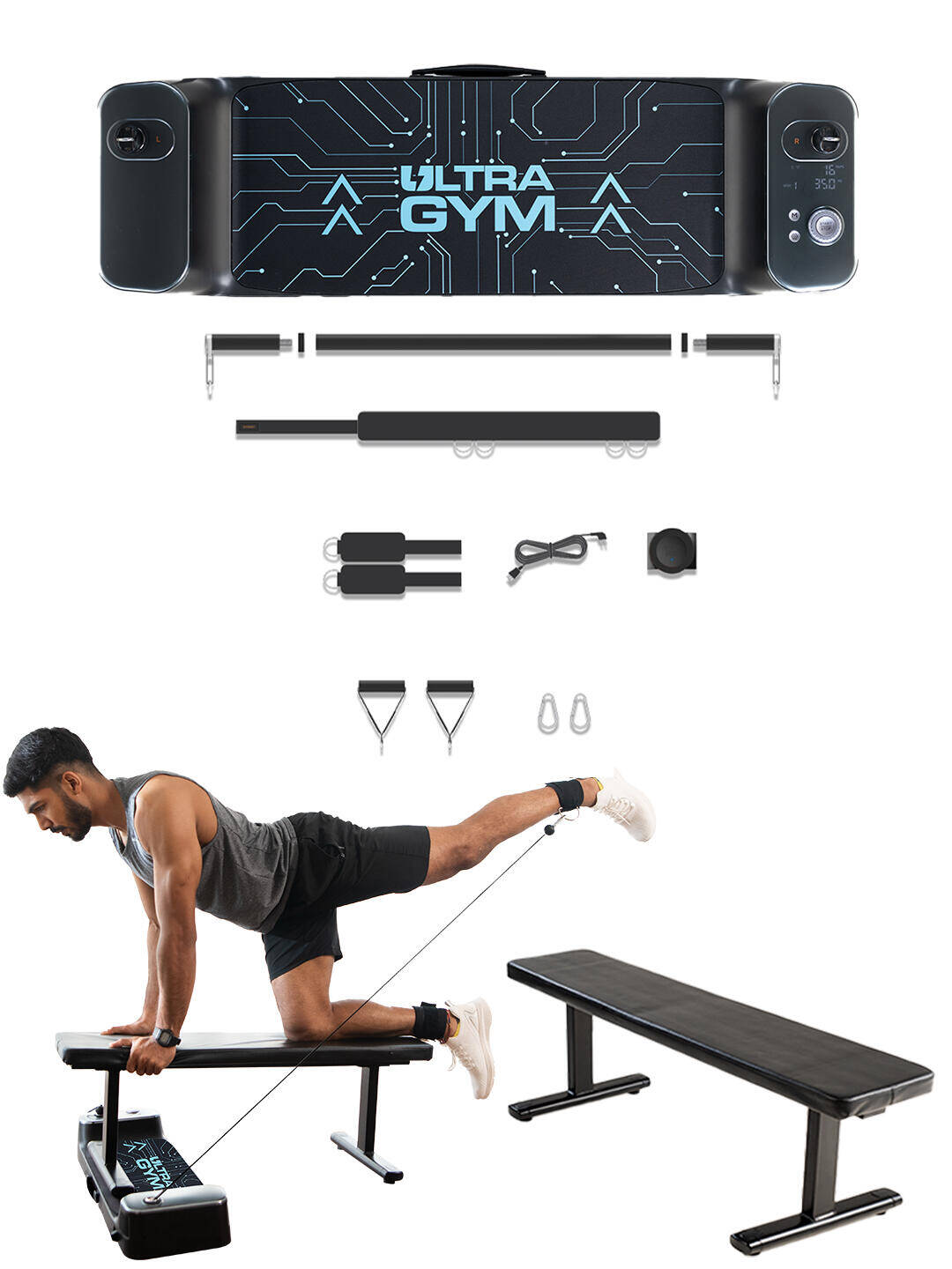 Portl UltraGym Performance Combo | All-in-One Smart Home Gym | Upto 70 kgs of Digital Weights | 150 + Exercises | Full Body Workout | Compact Multipurpose Portable Fitness Equipment | Strength Training System -  1
