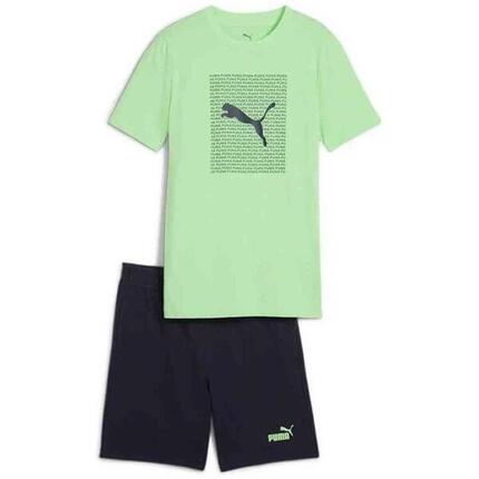 PUMA ESS LOGO LOB TEE AND SHORT SE - T‑shirt vert et bermuda noir