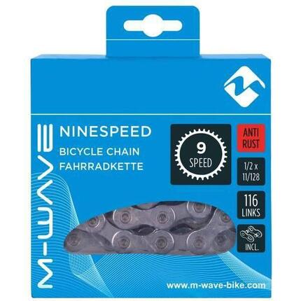 M-Wave ketting 9-speed, 1/2x11/128 116l zilver anti-roest (hangverpakking).