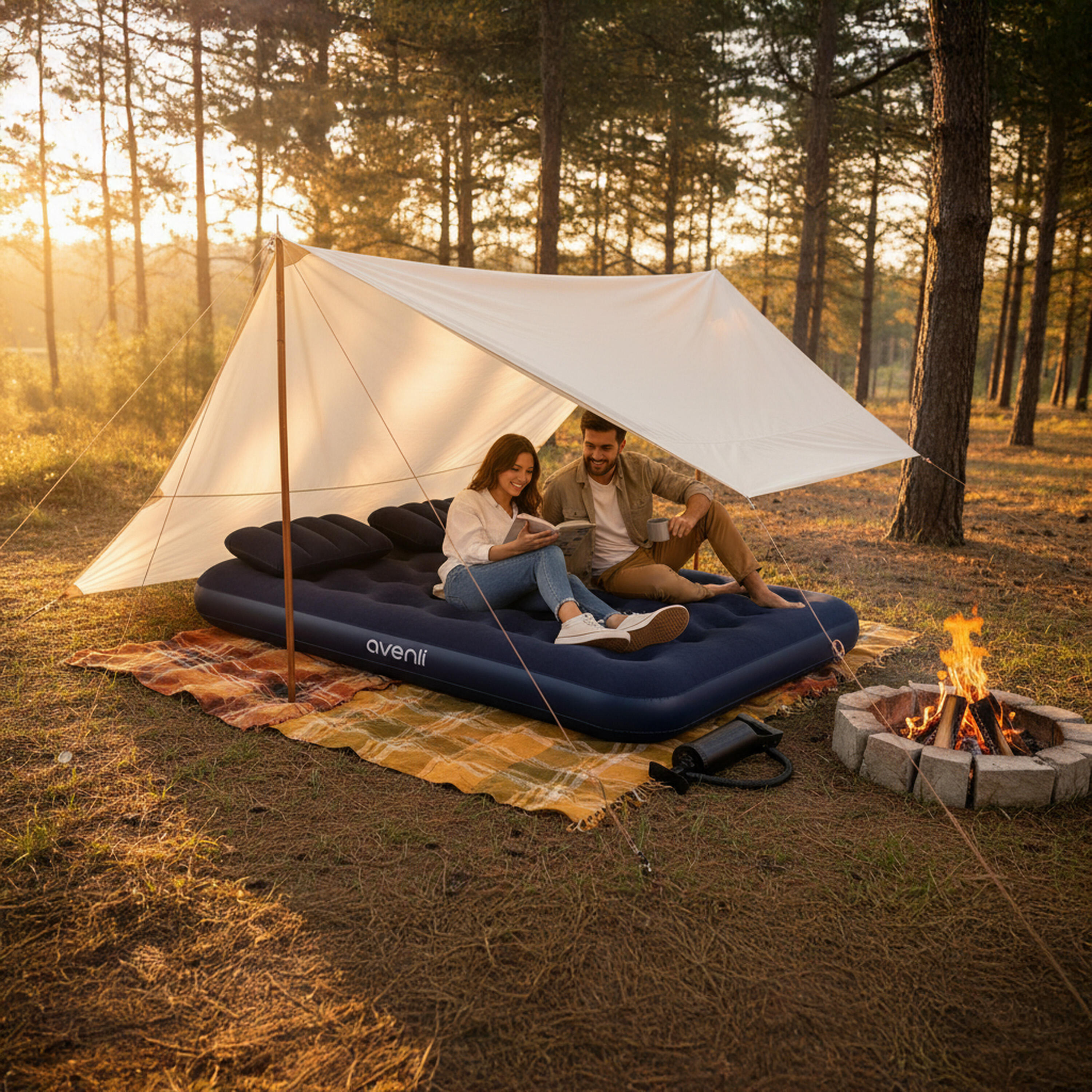 Campingbett Set / Luftmatratze Blau 191 x 137 x 22 cm für 2 Personen 7/7