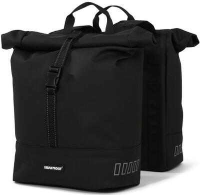 Gerecyclede dubbele fietstas rolltop 38 liter 30 x 15 x 42 cm - zwart