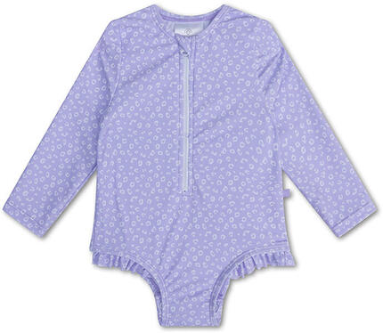 Maillot de bain anti-UV fille avec manches - Lila - Leopard - 122/128