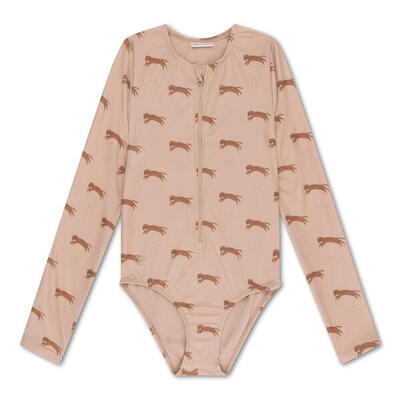 Swim essentials | beige luipaard meisjes uv badpak met lange mouwen - maat 62/68