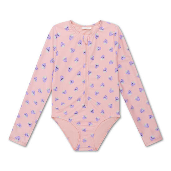 Swim Essentials | Costume Frutta intero bambina beige/viola con maniche lunghe a