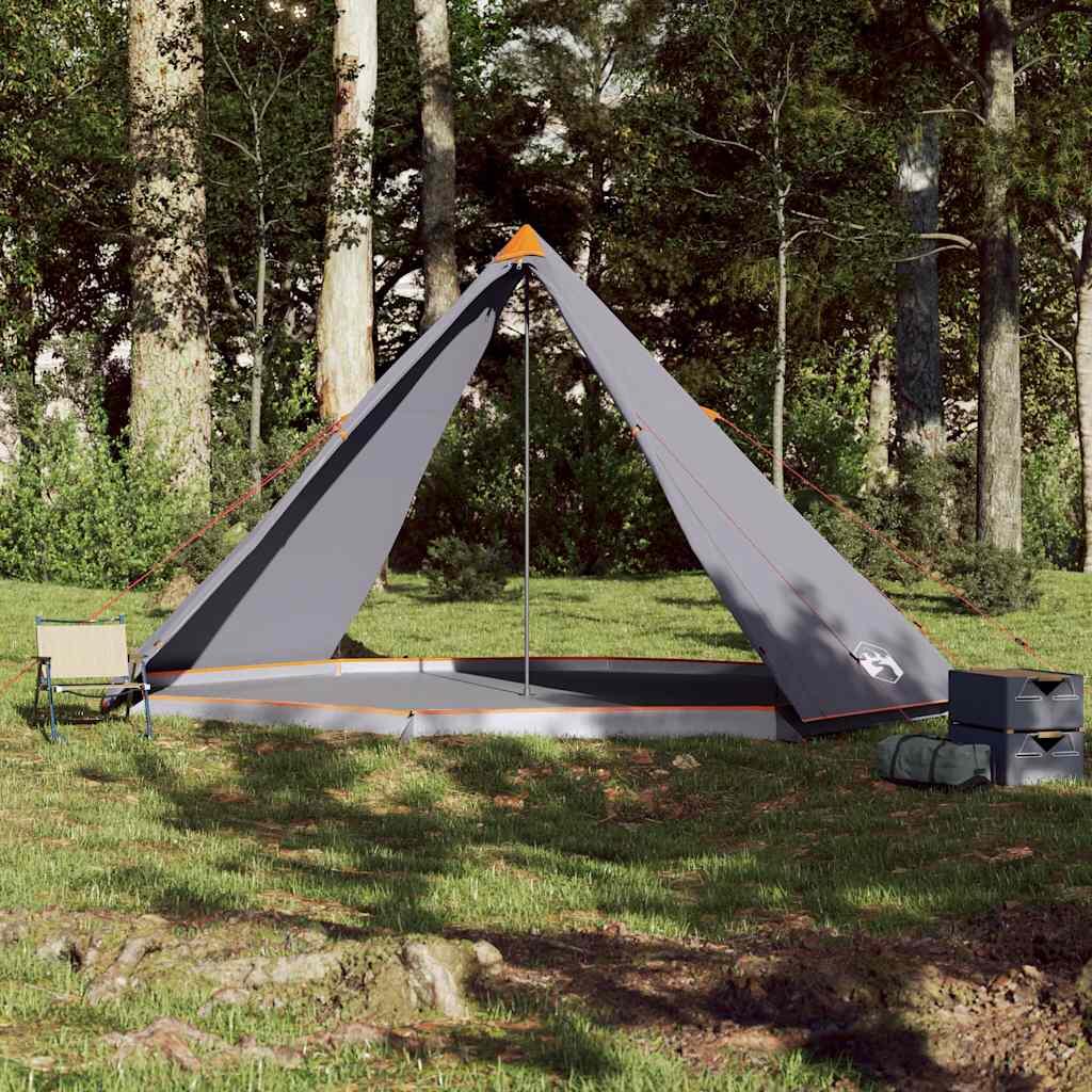 VidaXL Tipi-tent voor 8 personen, waterdicht, grijs en oranje 3/7