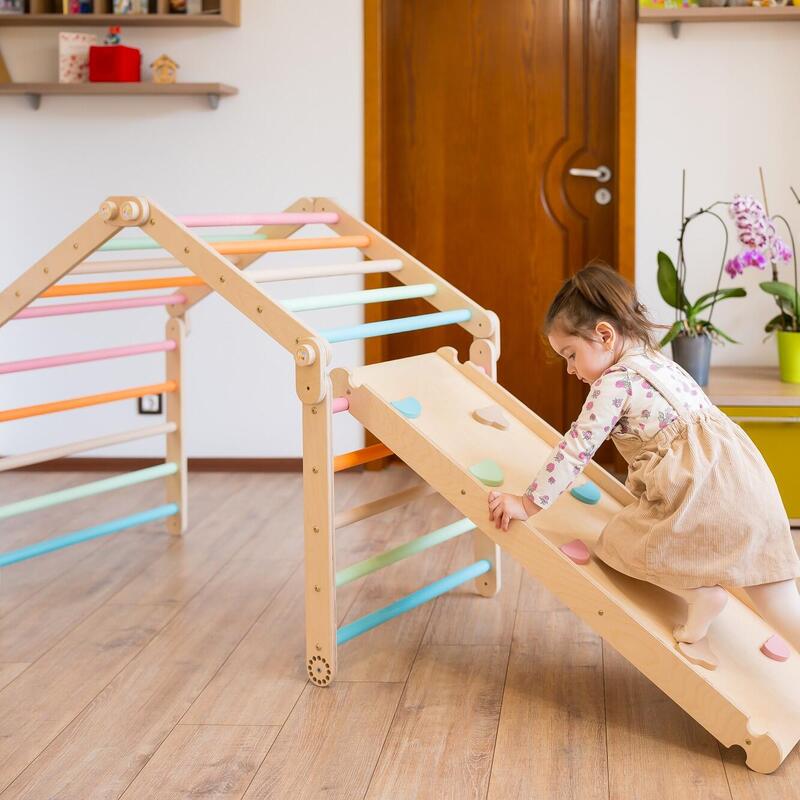 Set de Catarare Montessori 3in1 : Triunghi Pikler 4 module + Arca/Balansoar + Ra