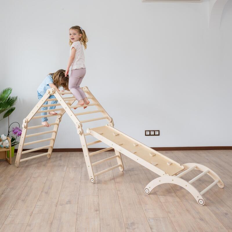Set de Catarare Montessori 3in1 : Triunghi Pikler 4 module + Arca/Balansoar + Ra