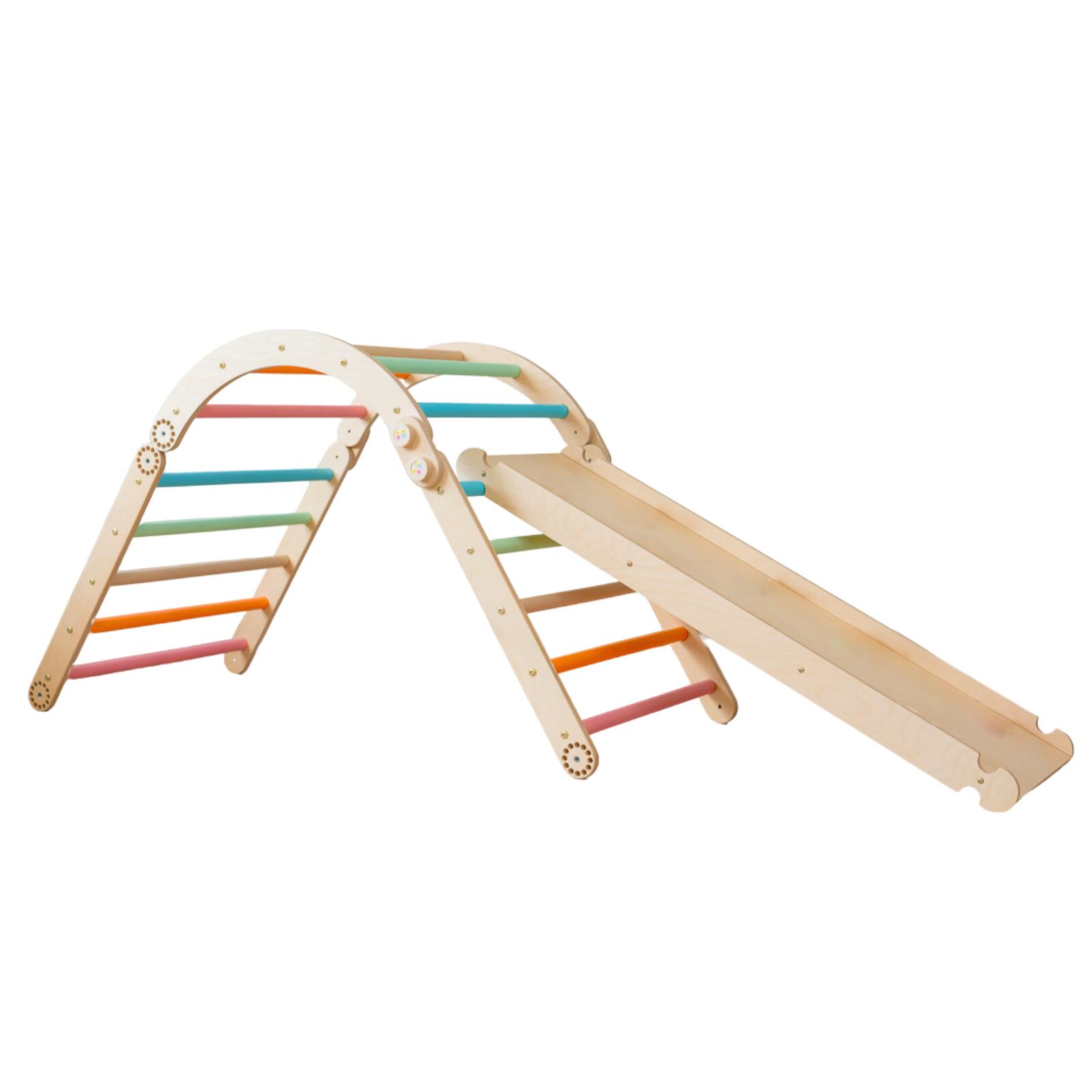 Set de Catarare Montessori 3in1 : Triunghi Pikler 2 module + Arca/Balansoar + Ra