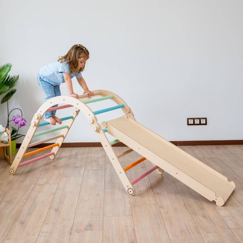 Set de Catarare Montessori 3in1 : Triunghi Pikler 2 module + Arca/Balansoar + Ra