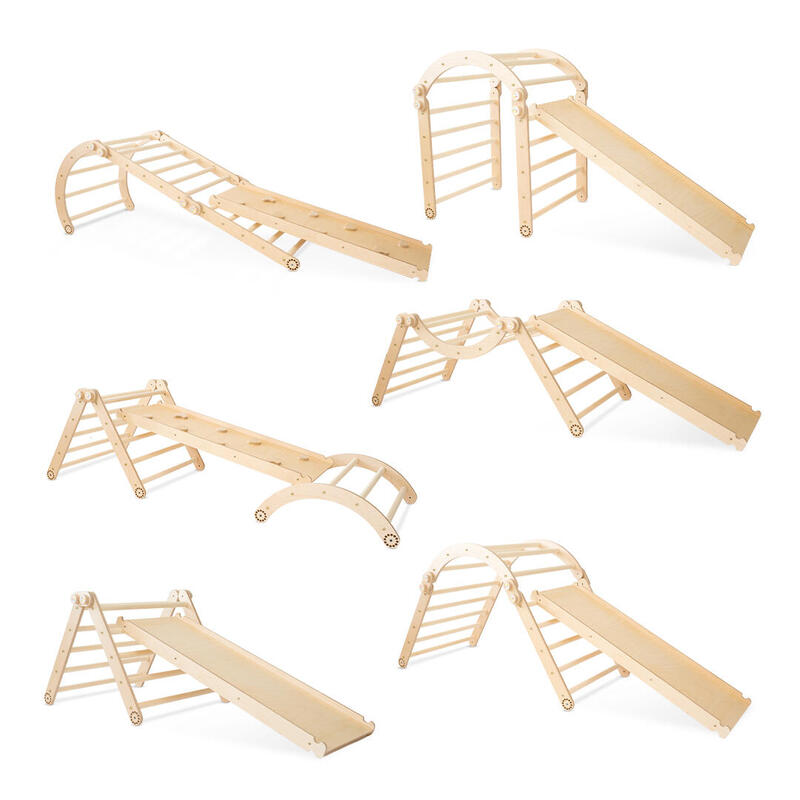 Set de Catarare Montessori 3in1 : Triunghi Pikler 2 module + Arca/Balansoar + Ra