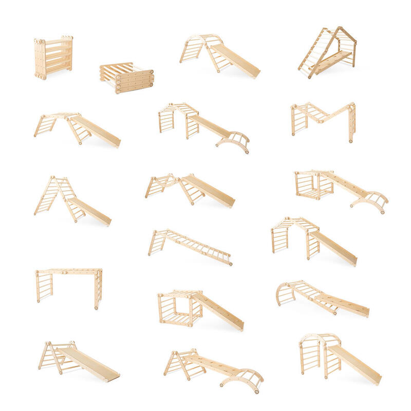 Set de Catarare Montessori 3in1 : Triunghi Pikler 4 module + Arca/Balansoar + Ra
