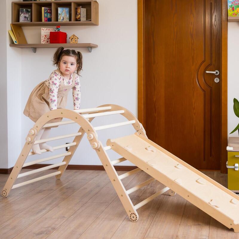 Set de Catarare Montessori 3in1 : Triunghi Pikler 2 module + Arca/Balansoar + Ra
