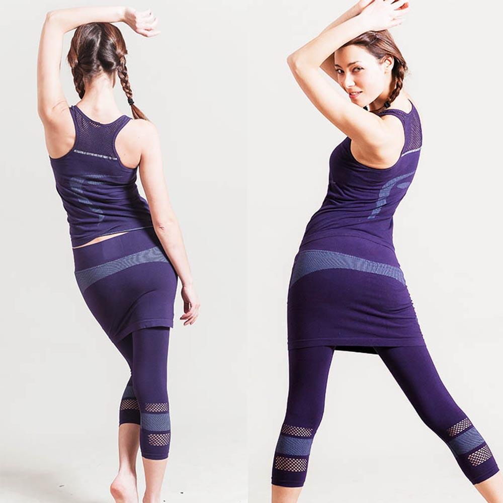Legging jupe de yoga sans couture  70% coton Bio - Lotus violet 3/5