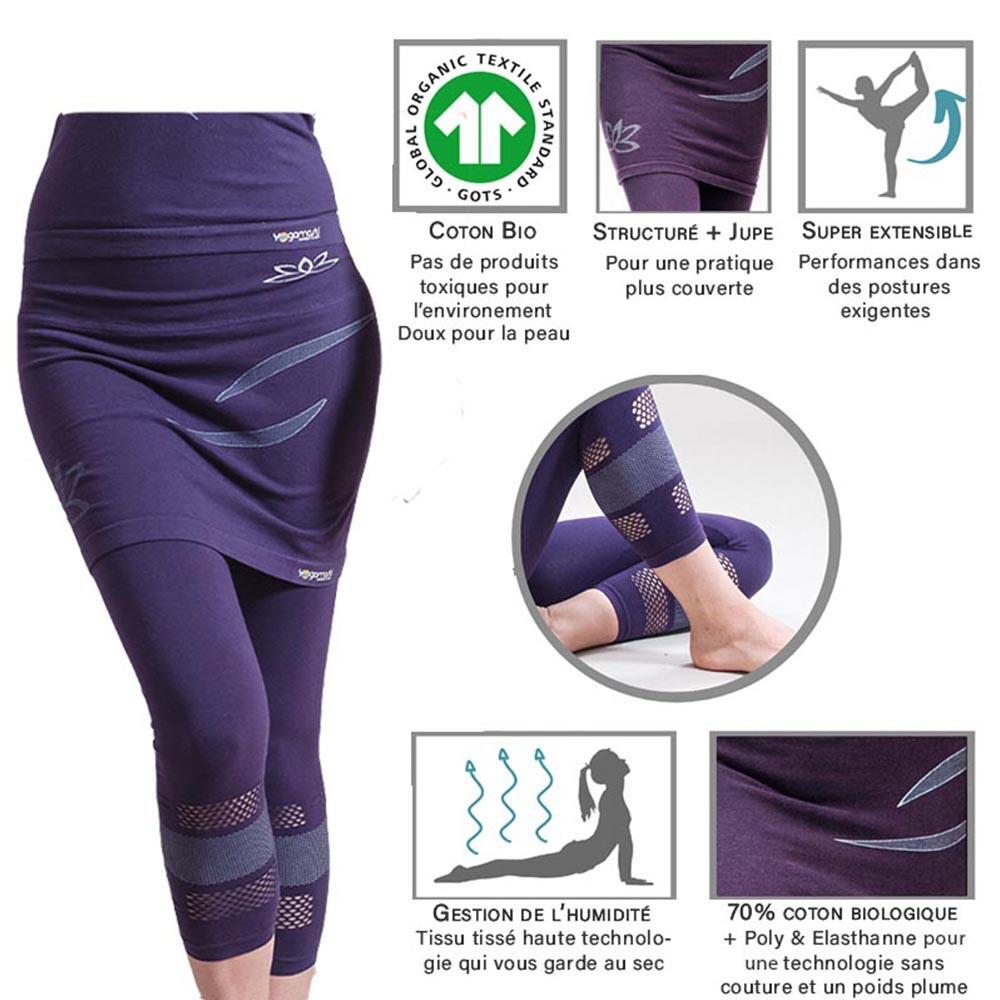 Legging jupe de yoga sans couture  70% coton Bio - Lotus violet 2/5