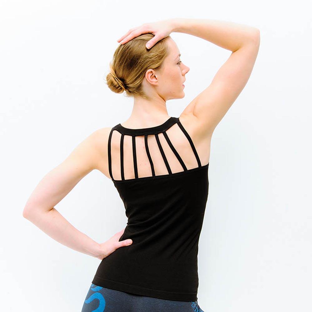 Haut de yoga bambou, sans coutures - T-shirt yoga femme soutien intégré - Noir 4/5