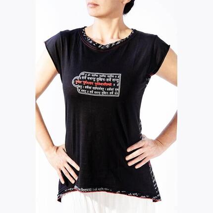 T-shirt de yoga femme coton biologique - Haut de yoga Mantra imprimé et brodé