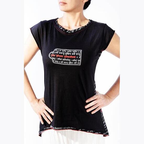 T-shirt de yoga femme coton biologique - Haut de yoga Mantra imprimé et brodé