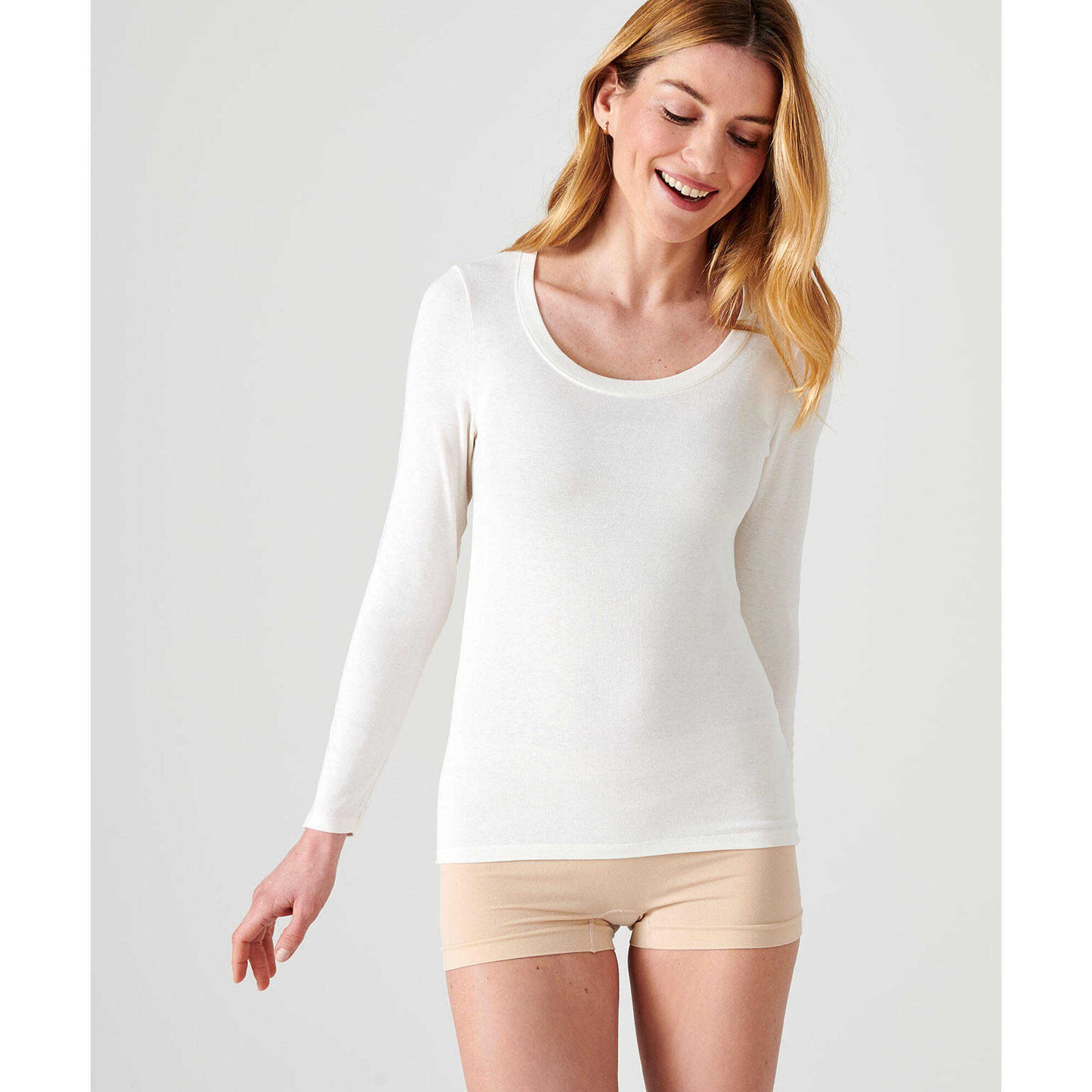 Damart - T-shirt Fine Côte Thermique Thermolactyl Sensitive, Encolure Dégagée - Sous Maillot Manche Longue - Blanc - Decathlon