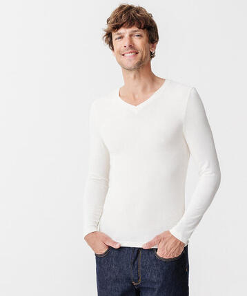 T-shirt col V manches longues fine côte thermique Thermolactyl Sensitive