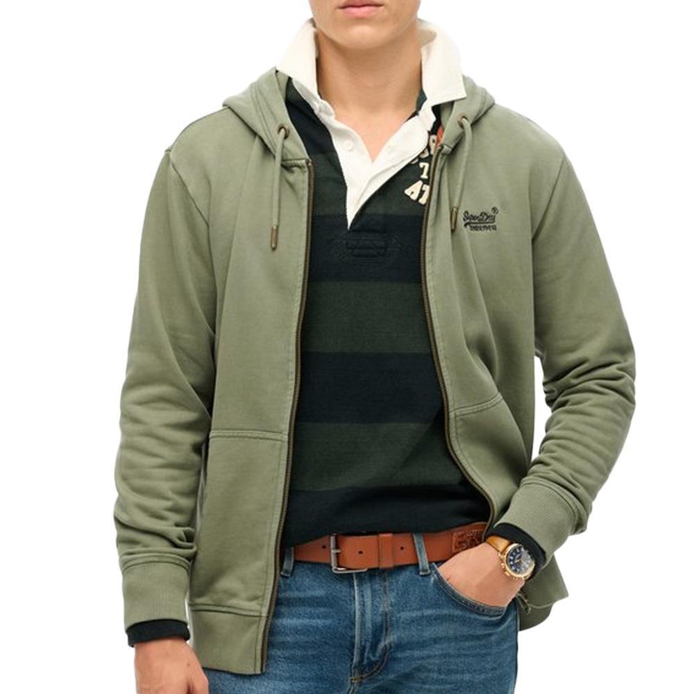 Superdry - Sweat Zippé Kaki Homme Superdry Essential Washed Ziphood - Sweat-shirt - Vert - Decathlon
