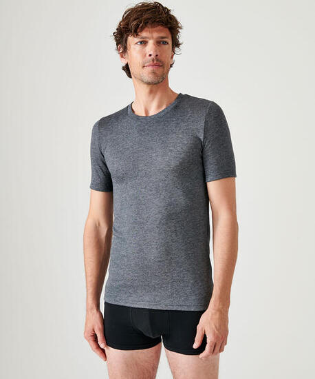 T-shirt double face col rond Thermolactyl - Gris - Col Rond - Manches Courtes