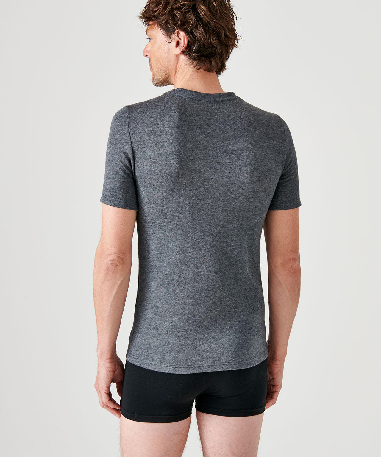 T-shirt double face col rond Thermolactyl - Gris - Col Rond - Manches Courtes 3/4