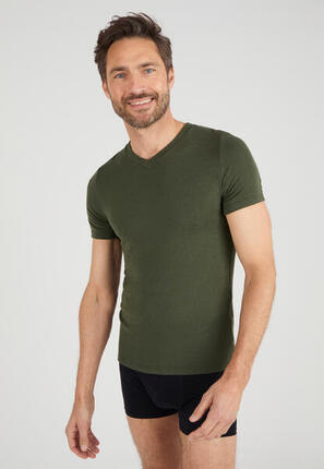 T-shirt col V manches courtes fine côte thermique Thermolactyl Sensitive
