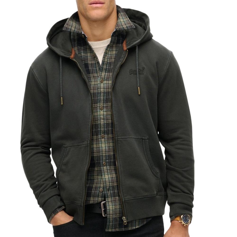 Superdry Men's Essential Washed Grey Zip Hoodie